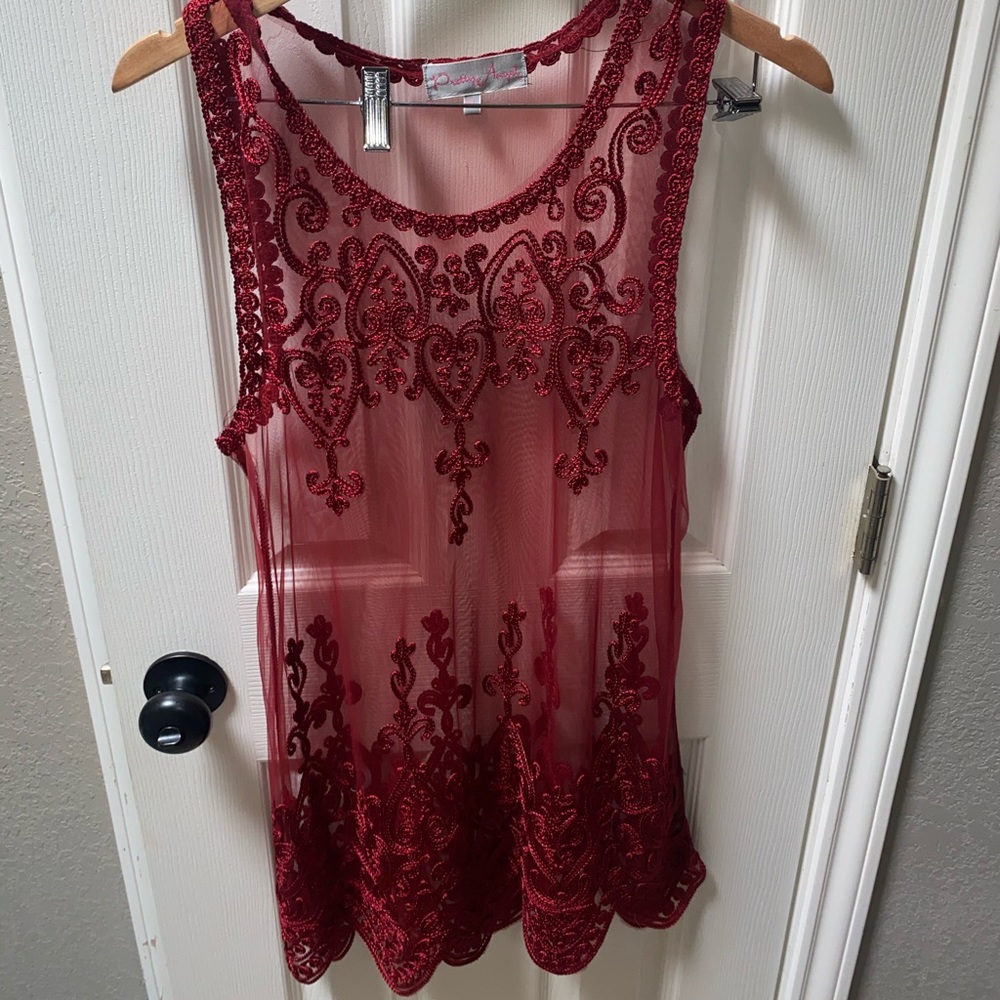 🔥 Red Sheer Crochet Dress